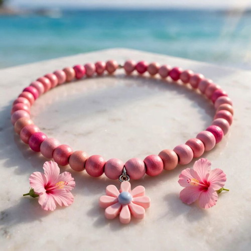Handmade pink beaded summer necklace new