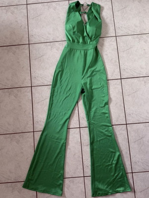 Green fitted one-piece jumpsuit new with rhinestones