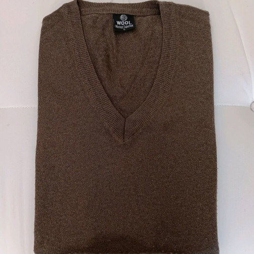 Brown men's wool cardigan L used with V-neck