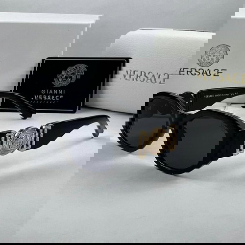 Слънчеви Очила Versace Sunglasses Правоъгълни Черни Версачи УВ400 Gorgona Black Gold