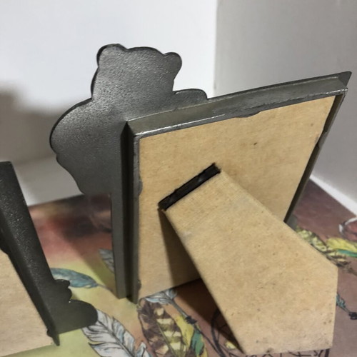 Royal Selangor pewter teddy bear photograph frames used, set of two