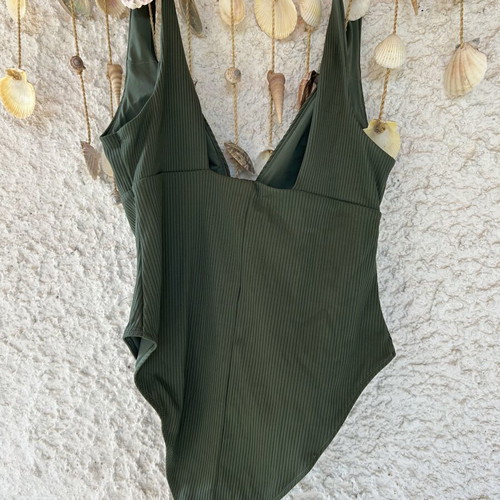 H&M olive green one-piece swimsuit size L like new