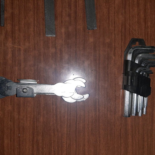 Hand tools new, set for faucets, files, wrenches, allen keys and paint gun