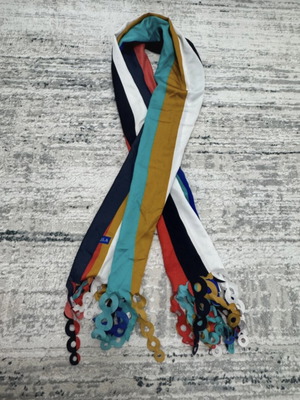 Satin scarf used striped with multicolor fringes