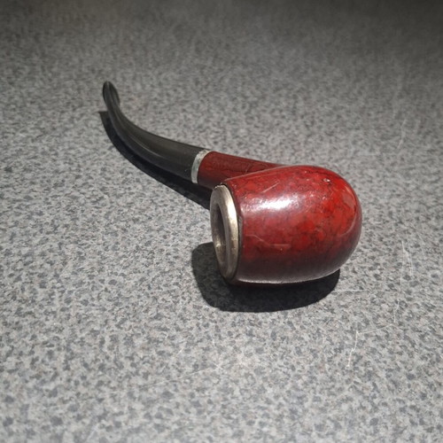 Bent Tobacco Pipe with Red Briar Finish and Metal Rim