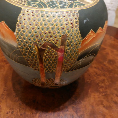Satsuma vase with cross used, vintage, 28×24 cm
