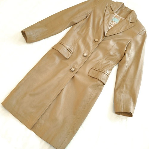 Oasis leather coat beige small like new