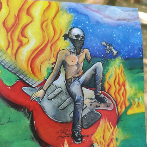 Original hand-painted Rock-Metal illustration print like new