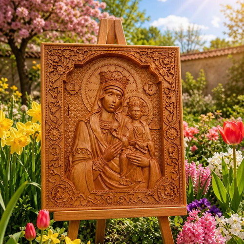 Icon of St. Mary original wood carving new