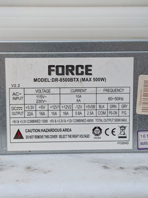 Force 500W power supply like new, model DR-8500BTX