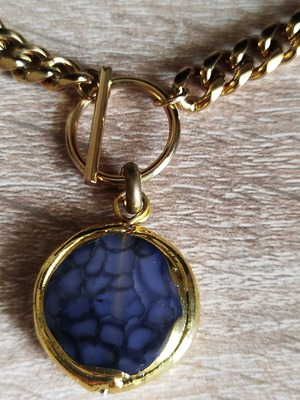 Necklace new steel gray and gold color