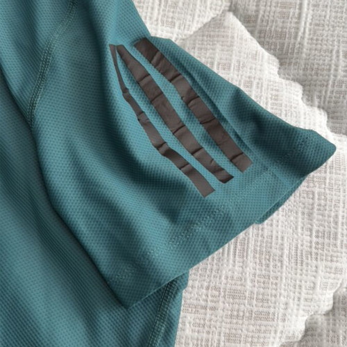 Adidas shirt used, turquoise, size M missing two stripes