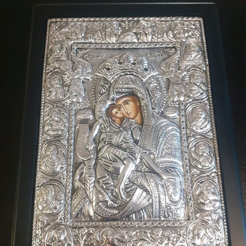 Silver Byzantine Icon Axion Esti new, 950 silver