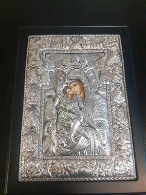 Silver Byzantine Icon Axion Esti new, 950 silver