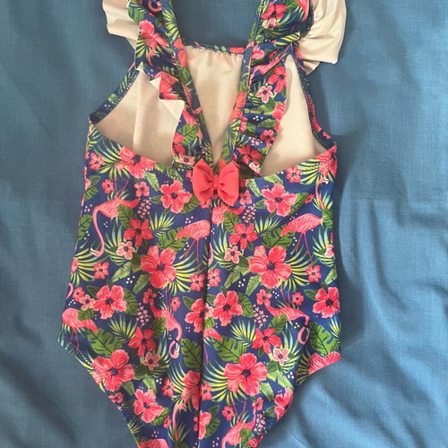 Benetton one-piece swimsuit size XXS 3-4 years like new, blue with pink