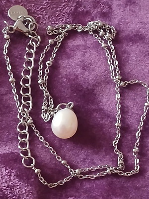Steel stainless necklace with genuine pearl, 42 cm, like new