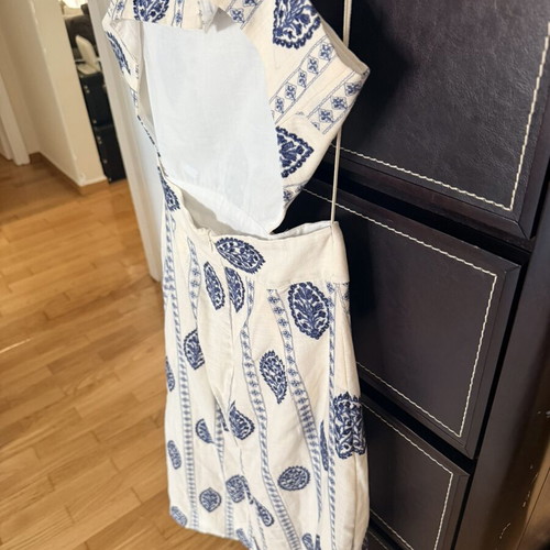 Zara dress with cut out waist, beige and blue