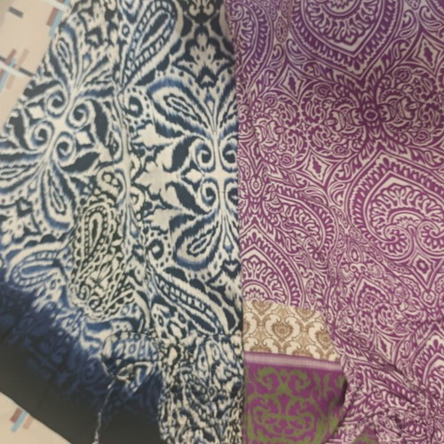 Two Pants like new, one magenta with green, one blue with dark blue, one size