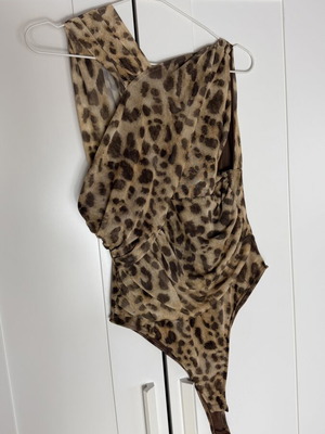 Zara leopard print bodysuit with draped one-shoulder design, like new