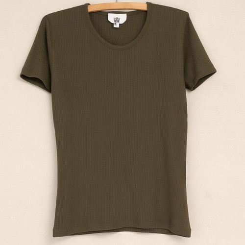 Khaki ribbed short sleeve t-shirt size L like new