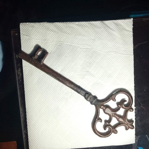 Antique iron key used, ornate, 22 cm, 1780-1830