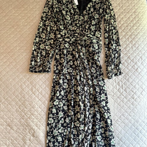 Mango XS long dress with sheer sleeves new, black and green