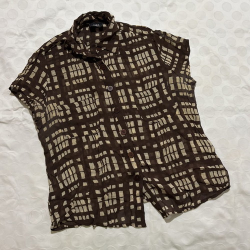 Zara vintage short-sleeve shirt beige and brown, like new, size M