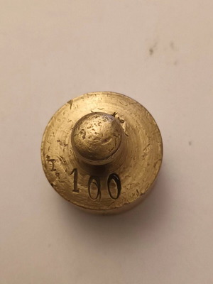 Brass weight measure 100 gr used with 1950 stamp