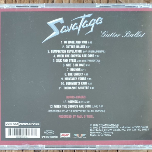 Savatage Gutter Ballet CD like new, metal