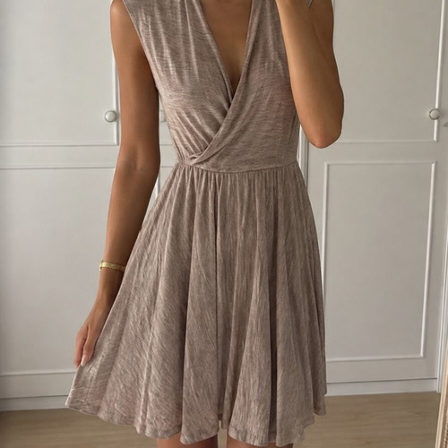 Zara Beige Knit Wrap Mini Dress wool blend XS used