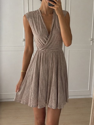 Zara Beige Knit Wrap Mini Dress wool blend XS used
