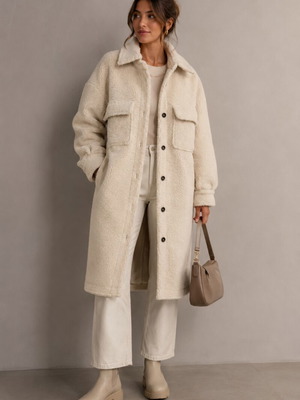Oversized Long Teddy Coat H&M like new, white, fits XS-M