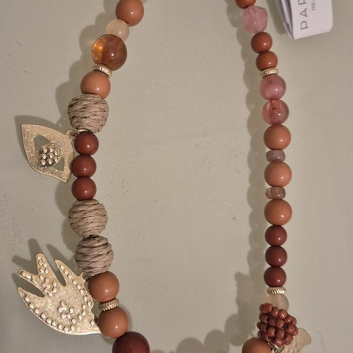 Parfois Short Necklace with Beads and Charms new, orange finish