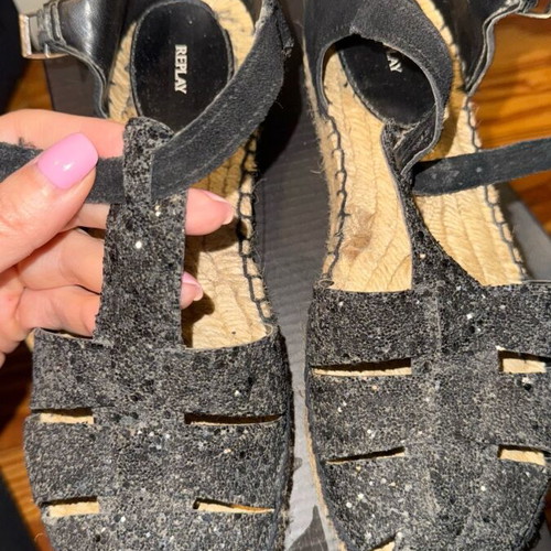 Replay flat sandals like new, black with rope sole, size 39