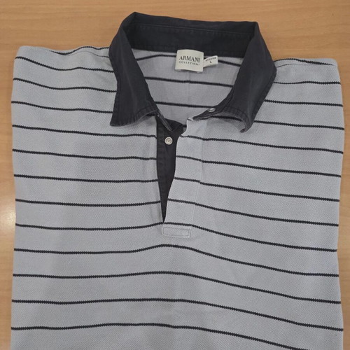 Armani men's polo shirt used, gray with black stripes, size L