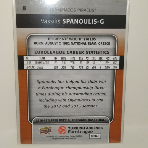 Vassilis Spanoulis Rainbow Card 2016 like new, Olympiacos