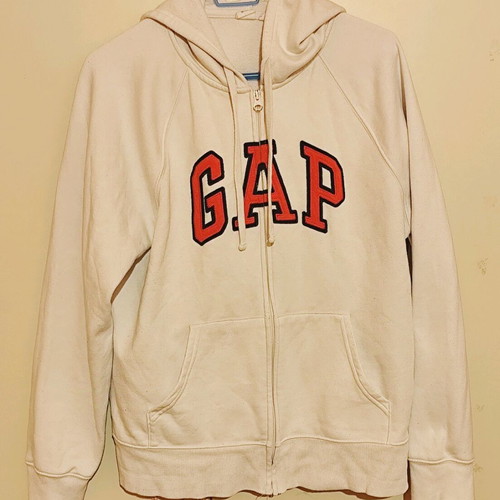 GAP jacket like new, white with red-navy blue logo and hood, size L