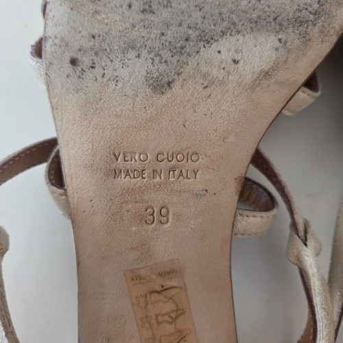 Emilio Sarto Strappy Square Toe Heel Sandals used, champagne metallic
