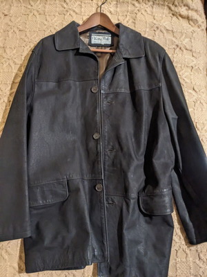 Men's leather coat jacket brown large like new