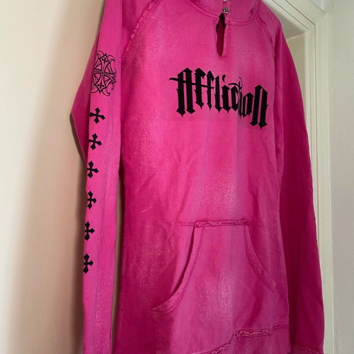 Affliction Hoodie pink with black rhinestones, new, size Large fits Small