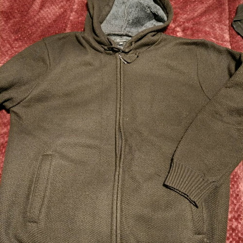 Men's knitted cardigan new, size XXL, black with fur lining