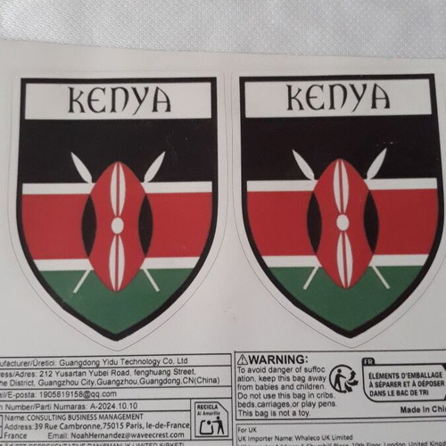 Kenya flag stickers new, set of 2, waterproof and fade resistant