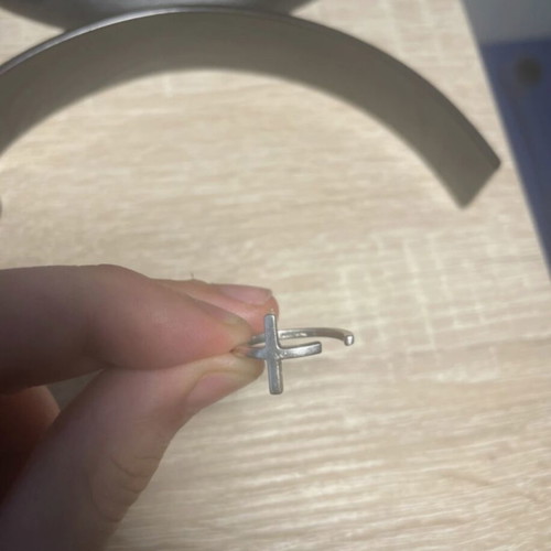 Silver ring with cross adjustable size, like new
