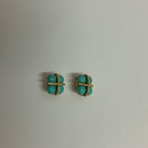 Turquoise stone clip-on earrings, gold tone