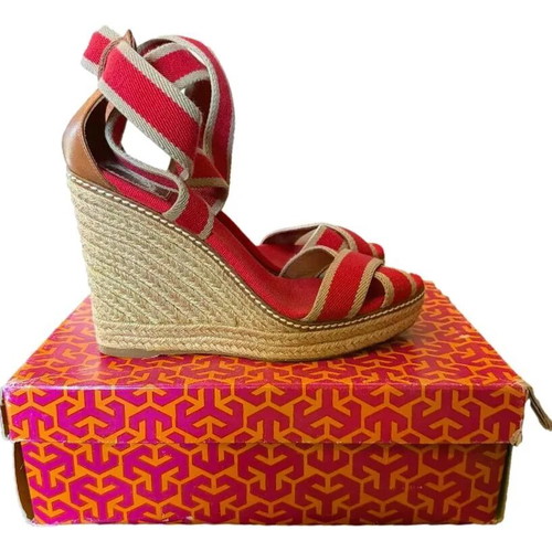 Tory Burch red and beige platform sandals like new, size 39.5