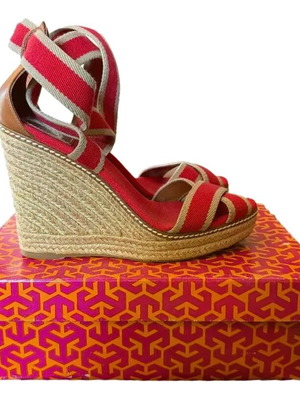 Tory Burch red and beige platform sandals like new, size 39.5
