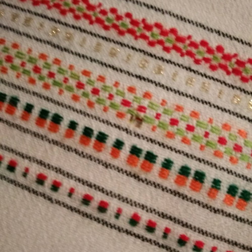 Embroidered towel used, decorative fabric wall hanging, 1970s