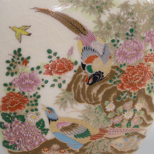 Oval Japanese porcelain vase used with birds and flowers
