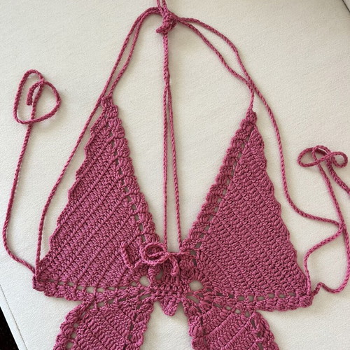 Boho Crochet Top size S new, cotton, pink