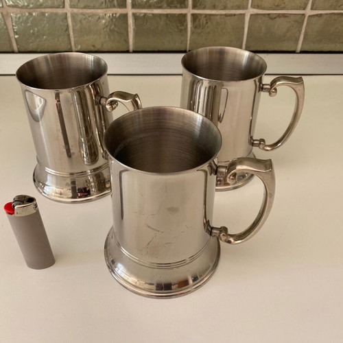 Metal Beer Tankards Set of 3 stainless steel vintage decorative